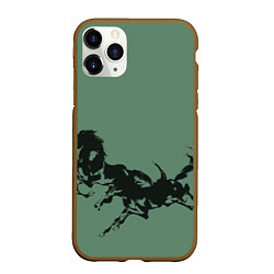 Чехол iPhone 11 Pro матовый Черные кони, цвет: 3D-коричневый