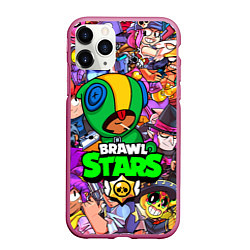 Чехол iPhone 11 Pro матовый BRAWL STARS LEON, цвет: 3D-малиновый