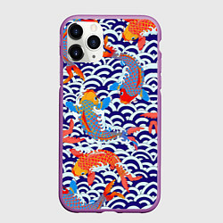 Чехол iPhone 11 Pro матовый Карп Кои, цвет: 3D-фиолетовый