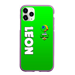 Чехол iPhone 11 Pro матовый BRAWL STARS LEON, цвет: 3D-фиолетовый