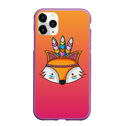 Чехол iPhone 11 Pro матовый Лиса Индеец, цвет: 3D-фиолетовый