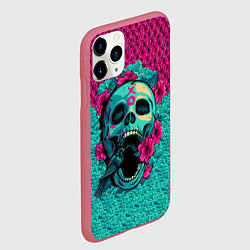 Чехол iPhone 11 Pro матовый Неоновый череп, цвет: 3D-малиновый — фото 2