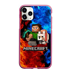 Чехол iPhone 11 Pro матовый MINECRAFT, цвет: 3D-малиновый