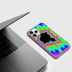 Чехол iPhone 11 Pro матовый Фрактальная кислотная черная дыра - множество Манд, цвет: 3D-фиолетовый — фото 2