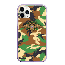 Чехол iPhone 11 Pro матовый Камуфляж с гербом МВД, цвет: 3D-светло-сиреневый