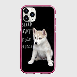Чехол iPhone 11 Pro матовый Sleep Eat Play Repeat Хаски щенок