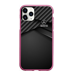 Чехол iPhone 11 Pro матовый Mercedes-AMG, цвет: 3D-малиновый