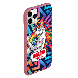 Чехол iPhone 11 Pro матовый Unicorn Power Единорог, цвет: 3D-малиновый — фото 2