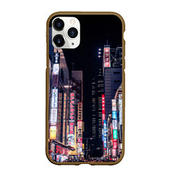 Чехол iPhone 11 Pro матовый Ночной Токио, цвет: 3D-коричневый