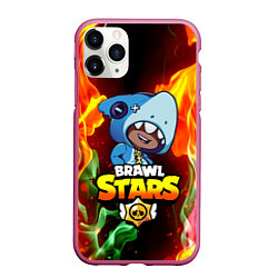 Чехол iPhone 11 Pro матовый BRAWL STARS LEON SHARK, цвет: 3D-малиновый