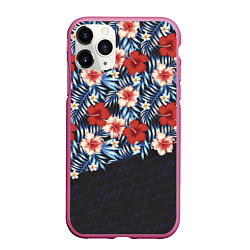 Чехол iPhone 11 Pro матовый Flowers with inscriptions, цвет: 3D-малиновый