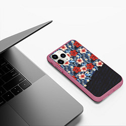 Чехол iPhone 11 Pro матовый Flowers with inscriptions, цвет: 3D-малиновый — фото 2