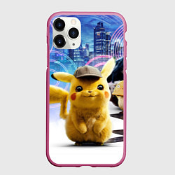Чехол iPhone 11 Pro матовый Детектив Пикачу, цвет: 3D-малиновый