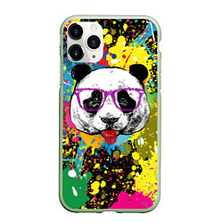 Чехол iPhone 11 Pro матовый Панда хипстер в брызгах краски, цвет: 3D-салатовый