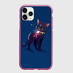 Чехол iPhone 11 Pro матовый КИСА С ТЕЛЕФОНОМ, цвет: 3D-малиновый