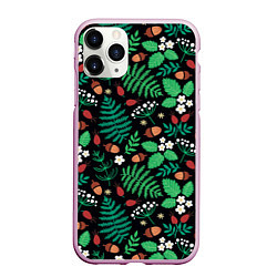 Чехол iPhone 11 Pro матовый Forest leaves, цвет: 3D-розовый