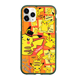 Чехол iPhone 11 Pro матовый Pikachu, цвет: 3D-темно-зеленый