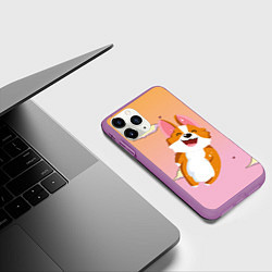 Чехол iPhone 11 Pro матовый Милый корги, цвет: 3D-фиолетовый — фото 2