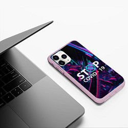 Чехол iPhone 11 Pro матовый Стоп covid-19, цвет: 3D-розовый — фото 2