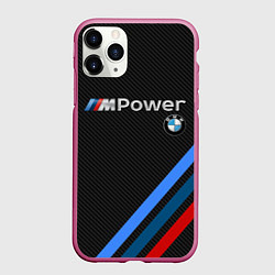 Чехол iPhone 11 Pro матовый BMW POWER CARBON, цвет: 3D-малиновый