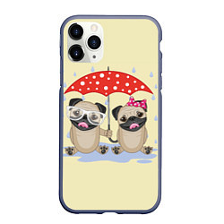 Чехол iPhone 11 Pro матовый Влюбленные мопсы, цвет: 3D-серый