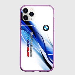 Чехол iPhone 11 Pro матовый BMW волны - blue-white, цвет: 3D-фиолетовый