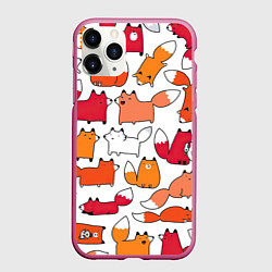 Чехол iPhone 11 Pro матовый Милые лисы, цвет: 3D-малиновый