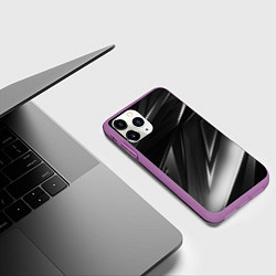 Чехол iPhone 11 Pro матовый GEOMETRY STRIPES BLACK & WHITE, цвет: 3D-фиолетовый — фото 2