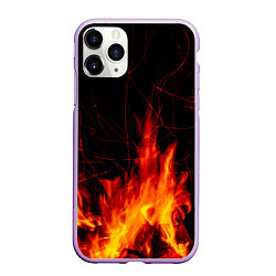 Чехол iPhone 11 Pro матовый Ночной костер в лесу, цвет: 3D-сиреневый