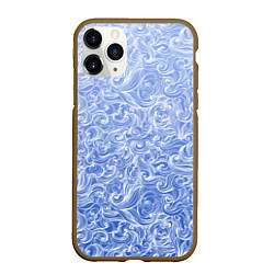 Чехол iPhone 11 Pro матовый Волны на голубом фоне, цвет: 3D-коричневый