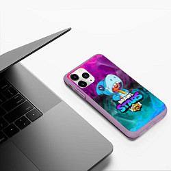 Чехол iPhone 11 Pro матовый BRAWL STARS LEON SHARK, цвет: 3D-сиреневый — фото 2