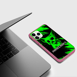 Чехол iPhone 11 Pro матовый MINECRAFT CREEPER CAT, цвет: 3D-малиновый — фото 2