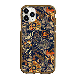 Чехол iPhone 11 Pro матовый Узор орнамент цветы этно, цвет: 3D-коричневый