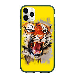 Чехол iPhone 11 Pro матовый Оскал тигра, цвет: 3D-темно-зеленый