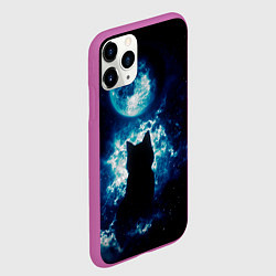 Чехол iPhone 11 Pro матовый Кот силуэт луна ночь звезды, цвет: 3D-фиолетовый — фото 2