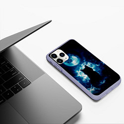 Чехол iPhone 11 Pro матовый Кот силуэт луна ночь звезды, цвет: 3D-светло-сиреневый — фото 2