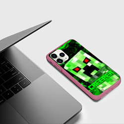 Чехол iPhone 11 Pro матовый MINECRAFT CREEPER, цвет: 3D-малиновый — фото 2
