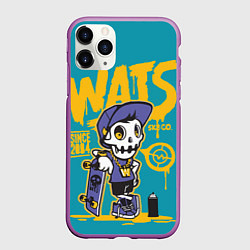 Чехол iPhone 11 Pro матовый Граффити Wats череп в кепке, цвет: 3D-фиолетовый