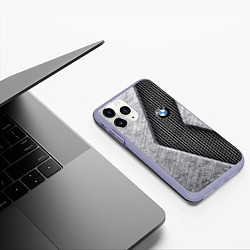 Чехол iPhone 11 Pro матовый BMW - emblem - metal - texture, цвет: 3D-светло-сиреневый — фото 2