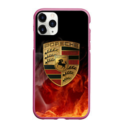 Чехол iPhone 11 Pro матовый PORSCHE ПОРШЕ, цвет: 3D-малиновый