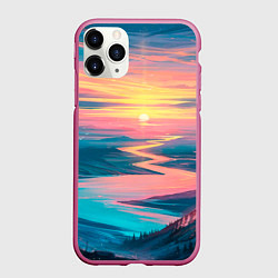 Чехол iPhone 11 Pro матовый Извилистая река закат природа, цвет: 3D-малиновый