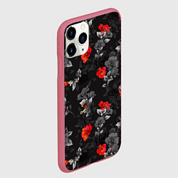 Чехол iPhone 11 Pro матовый Красные цветы, цвет: 3D-малиновый — фото 2