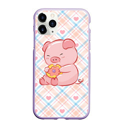 Чехол iPhone 11 Pro матовый Свинка ест пончик, цвет: 3D-светло-сиреневый