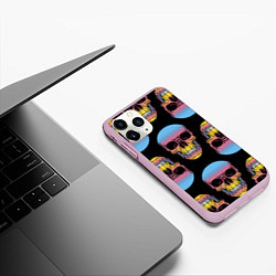 Чехол iPhone 11 Pro матовый Neon skull!, цвет: 3D-розовый — фото 2