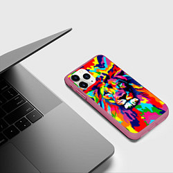 Чехол iPhone 11 Pro матовый Лев Artistic Art, цвет: 3D-малиновый — фото 2