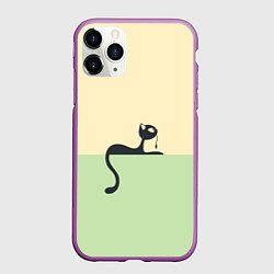 Чехол iPhone 11 Pro матовый Чёрный кот на ярком фоне, цвет: 3D-фиолетовый