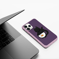 Чехол iPhone 11 Pro матовый Довольный кот, цвет: 3D-розовый — фото 2
