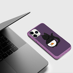 Чехол iPhone 11 Pro матовый Довольный кот, цвет: 3D-фиолетовый — фото 2