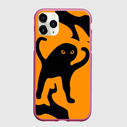 Чехол iPhone 11 Pro матовый Кот- мем, цвет: 3D-малиновый