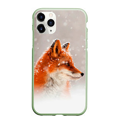 Чехол iPhone 11 Pro матовый Лиса и снег, цвет: 3D-салатовый